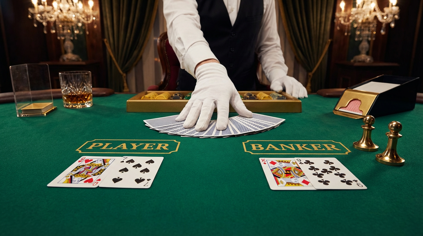 Mãos de Bacará mostrando cartas de Player e Banker